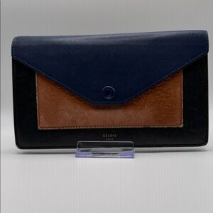 CÉLINE Tricolor Leather Envelope Clutch - Navy, Brown, Black